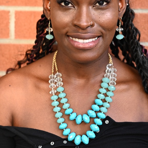 Faceted Bead Double Row Necklace Set - Picture 3 of 6